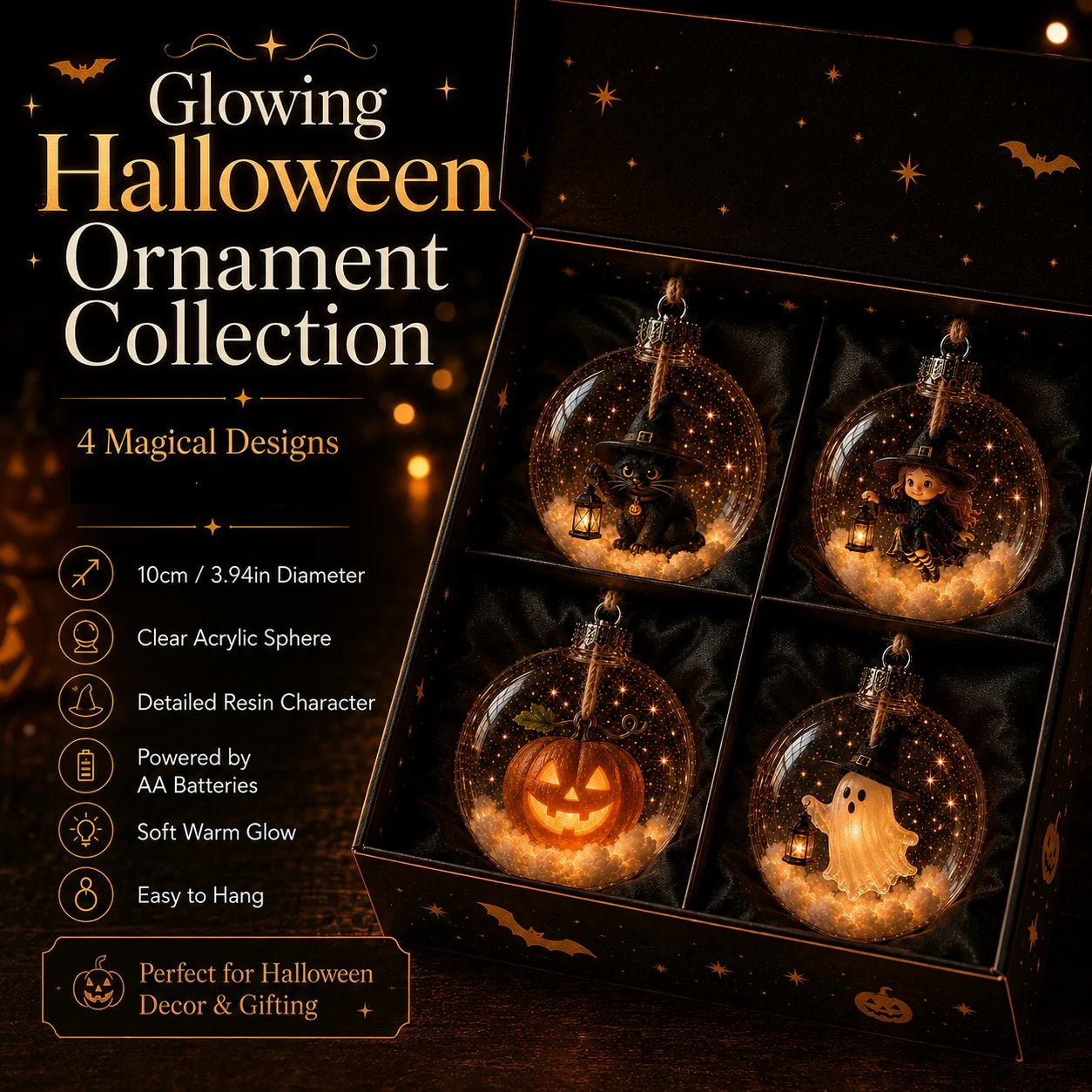 🎃 Limited Halloween Collection-Glowing Halloween Ornament Collection – Cat, Witch, Pumpkin & Ghost Baubles