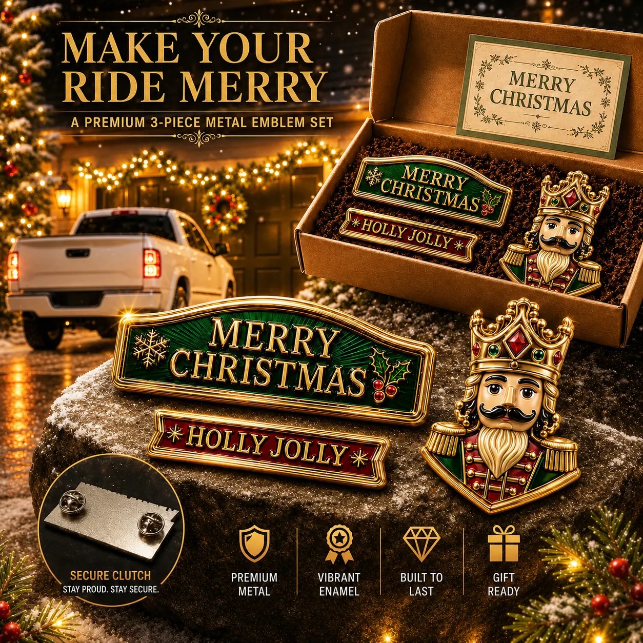 🔥 50K+ SOLD – 🎄 3-Piece Christmas Car Emblem Metal Badge Set