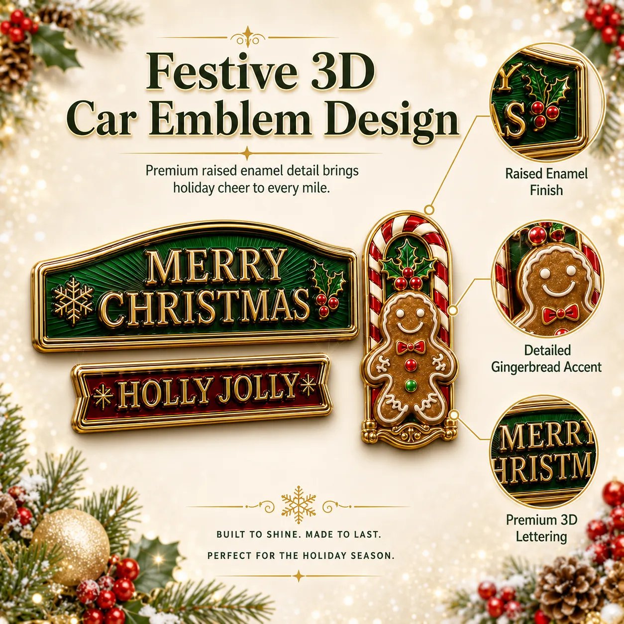 🔥 50K+ SOLD – 🎄 3-Piece Christmas Car Emblem Metal Badge Set