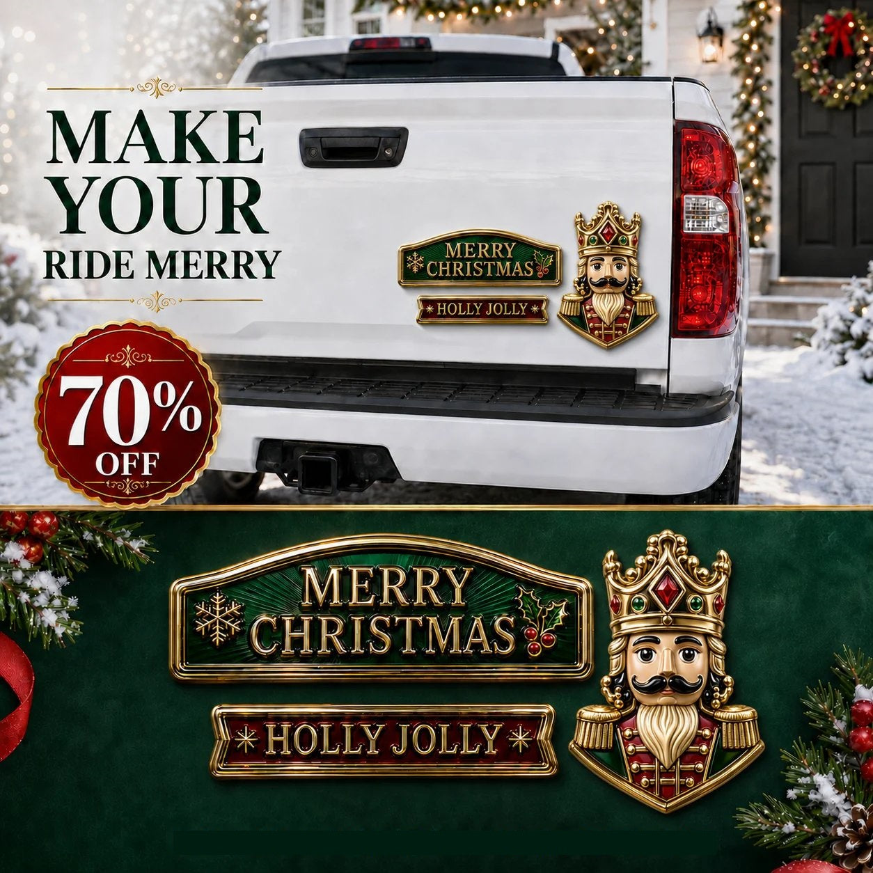 🔥 50K+ SOLD – 🎄 3-Piece Christmas Car Emblem Metal Badge Set