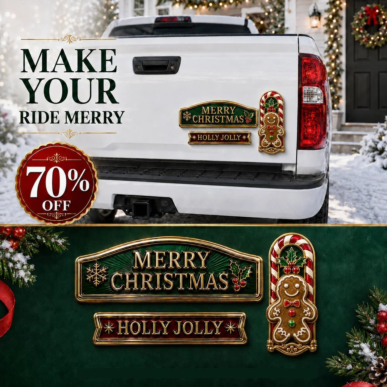 🔥 50K+ SOLD – 🎄 3-Piece Christmas Car Emblem Metal Badge Set