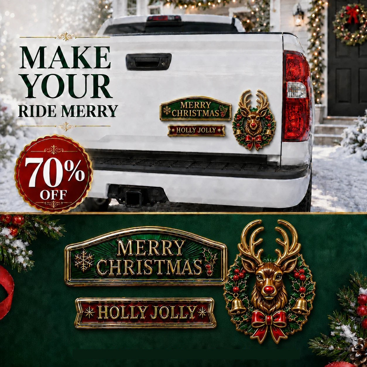 🔥 50K+ SOLD – 🎄 3-Piece Christmas Car Emblem Metal Badge Set