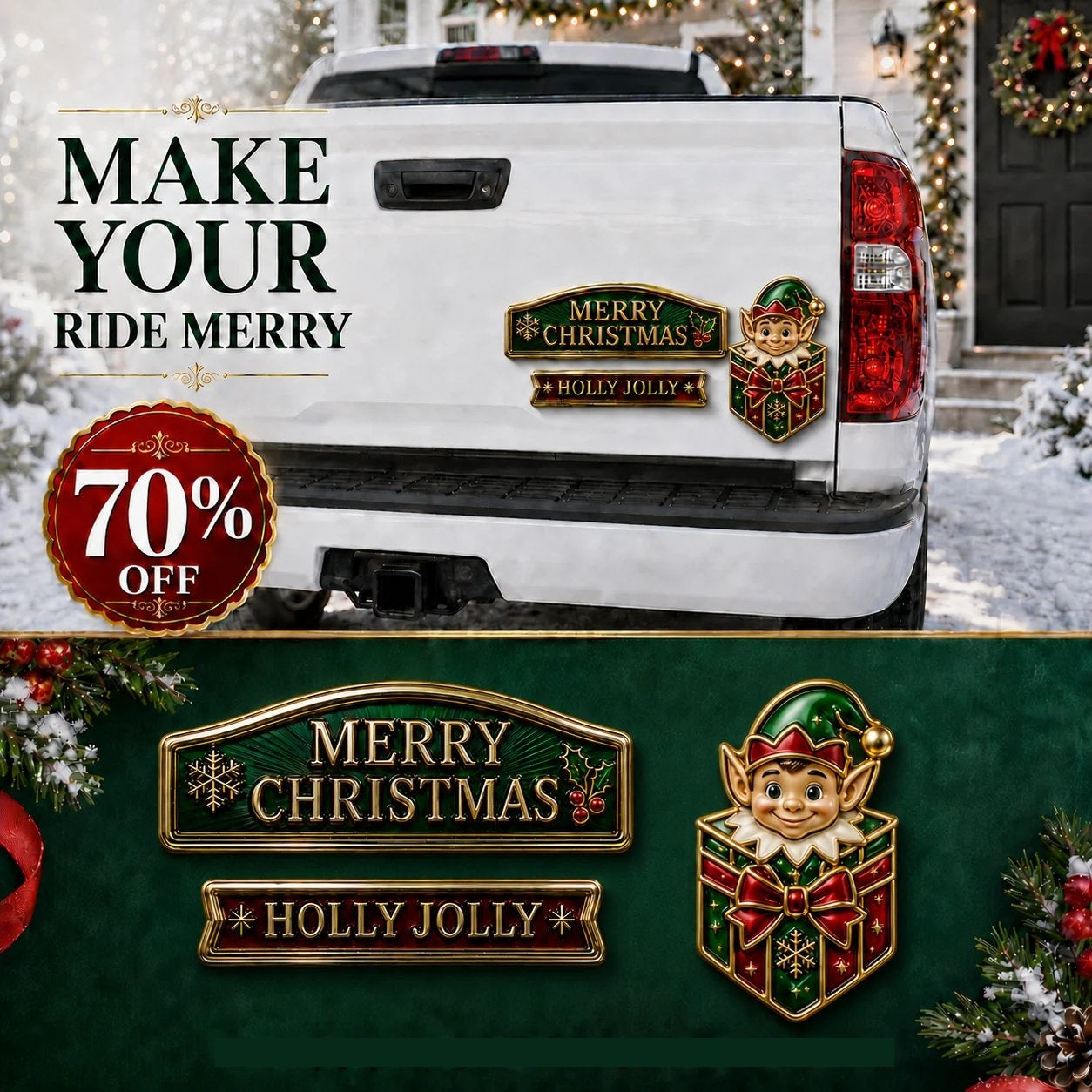 🔥 50K+ SOLD – 🎄 3-Piece Christmas Car Emblem Metal Badge Set