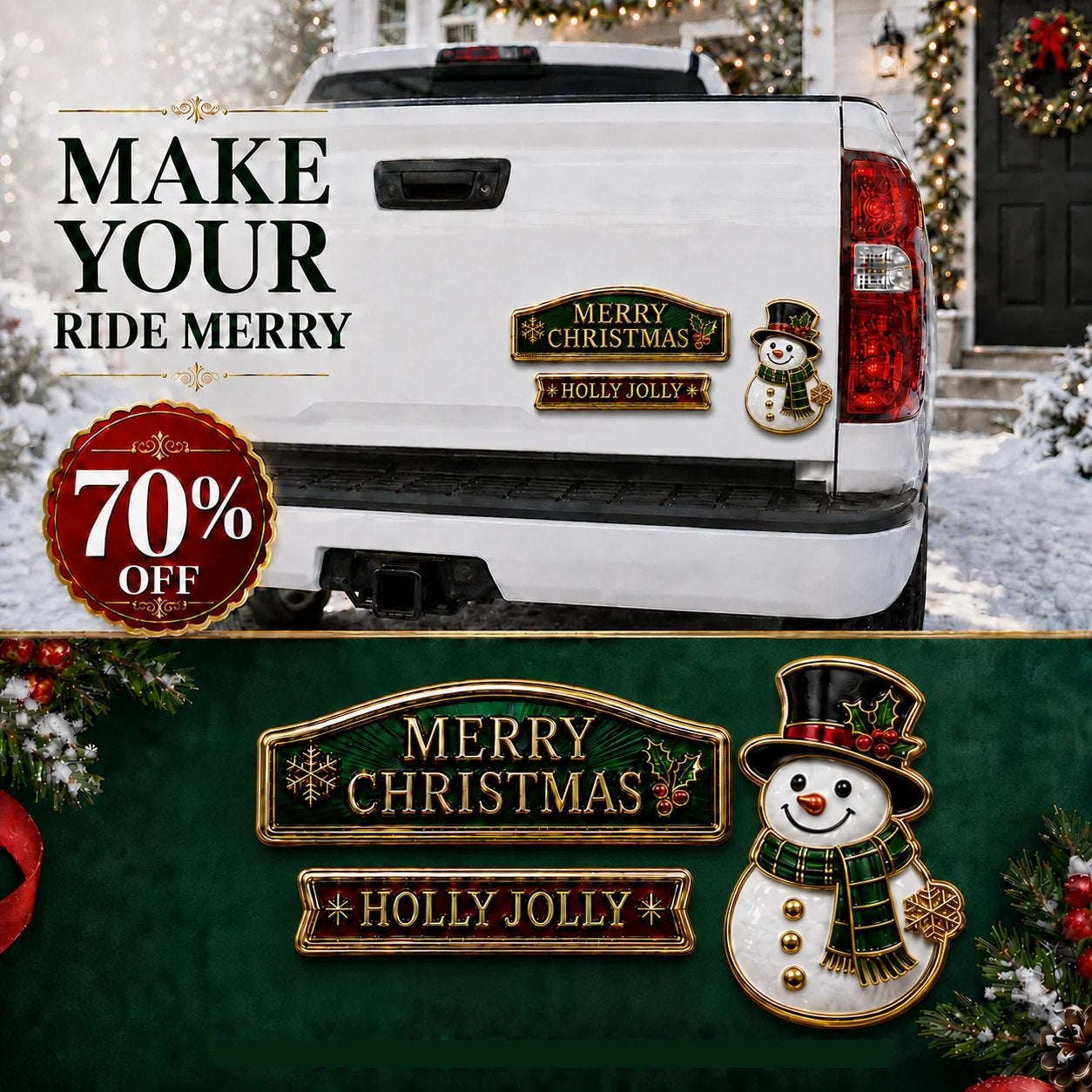 🔥 50K+ SOLD – 🎄 3-Piece Christmas Car Emblem Metal Badge Set
