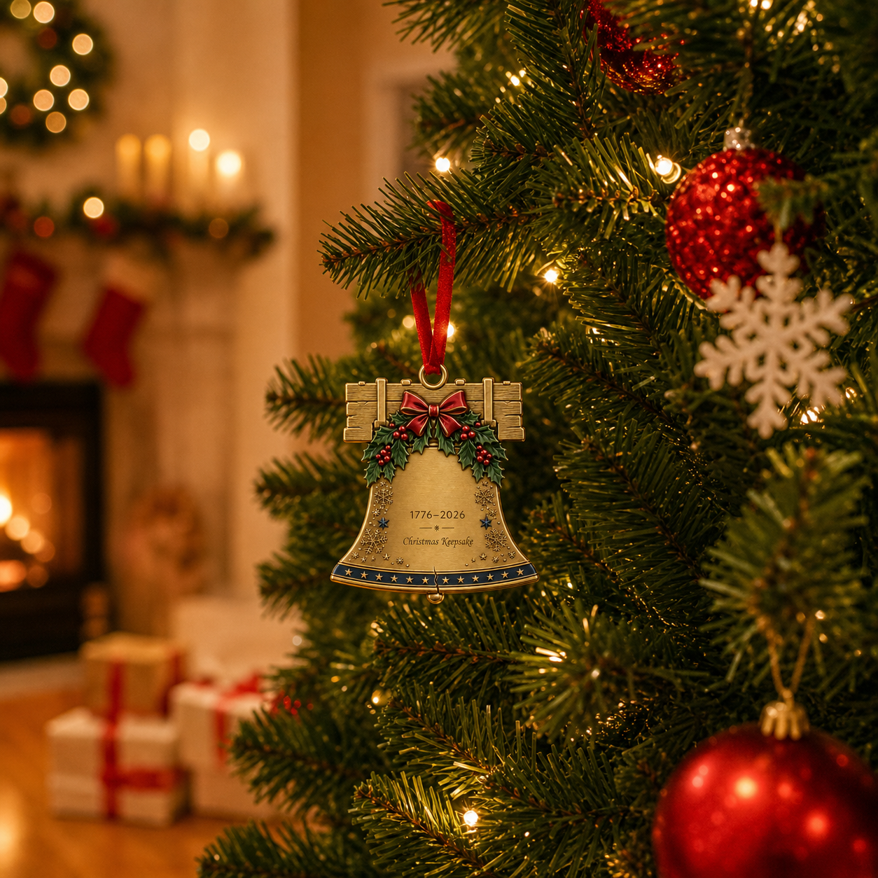 🎄 America 250th Anniversary Patriotic Christmas Ornament, 1776-2026 Keepsake Holiday Decor
