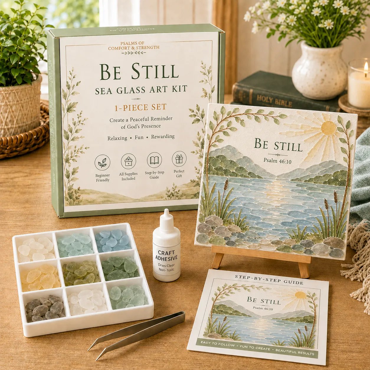 🔥Last Day 50% OFF✝️ Psalms of Comfort & Strength Sea Glass Art Kit