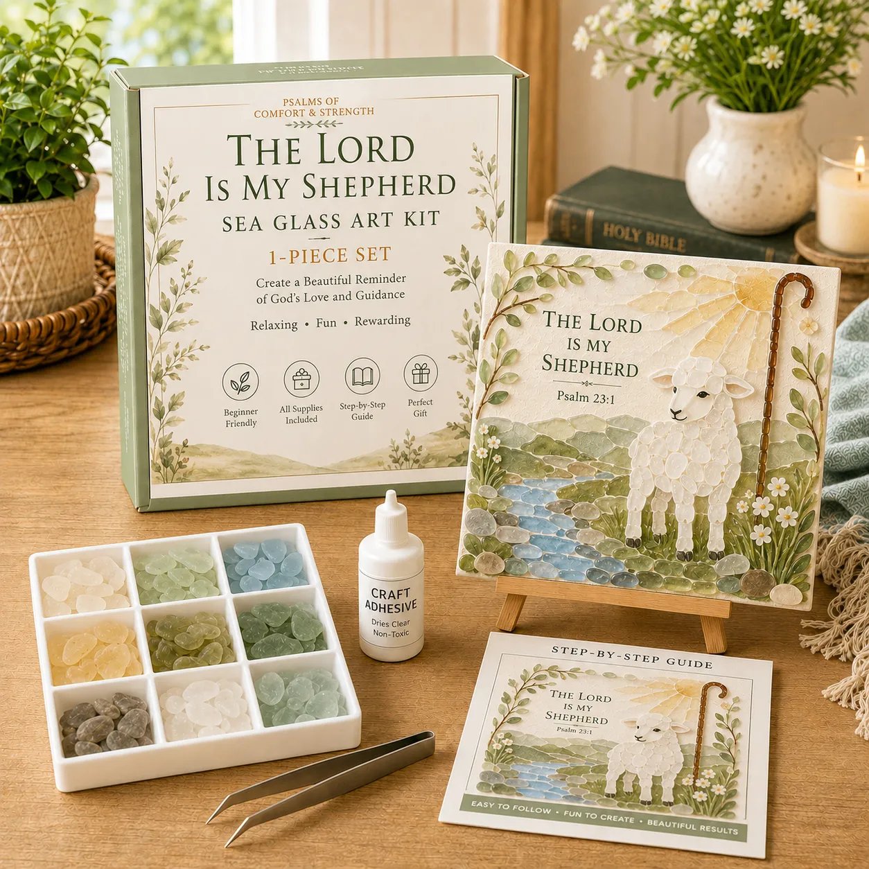 🔥Last Day 50% OFF✝️ Psalms of Comfort & Strength Sea Glass Art Kit