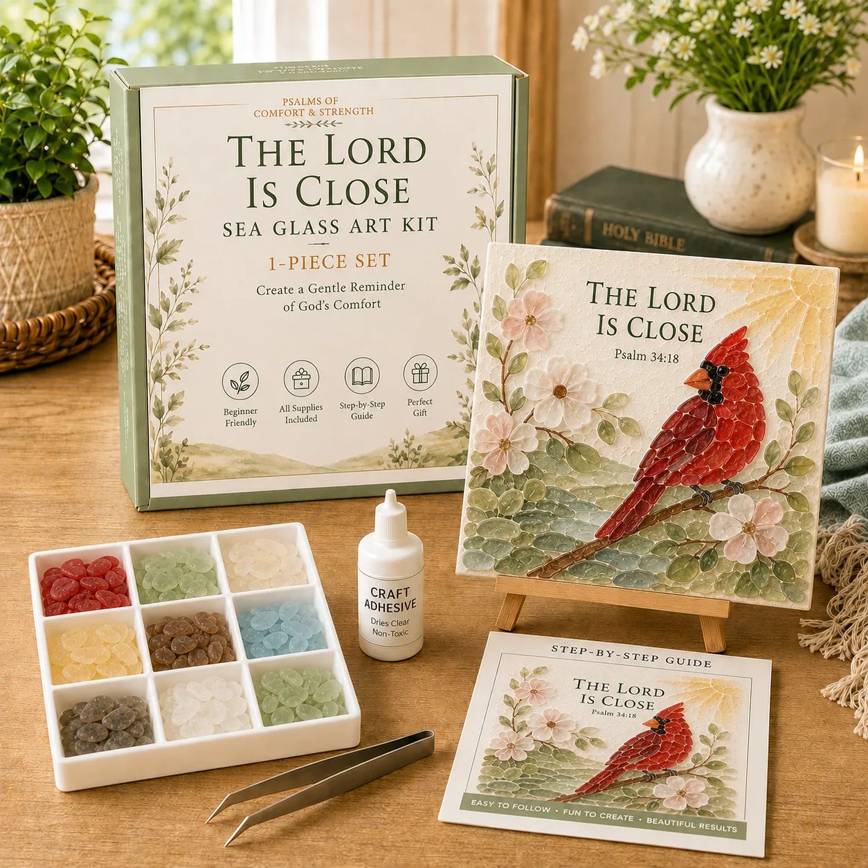 🔥Last Day 50% OFF✝️ Psalms of Comfort & Strength Sea Glass Art Kit