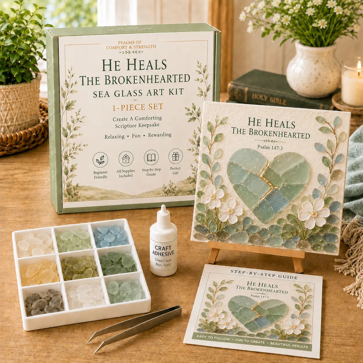 🔥Last Day 50% OFF✝️ Psalms of Comfort & Strength Sea Glass Art Kit