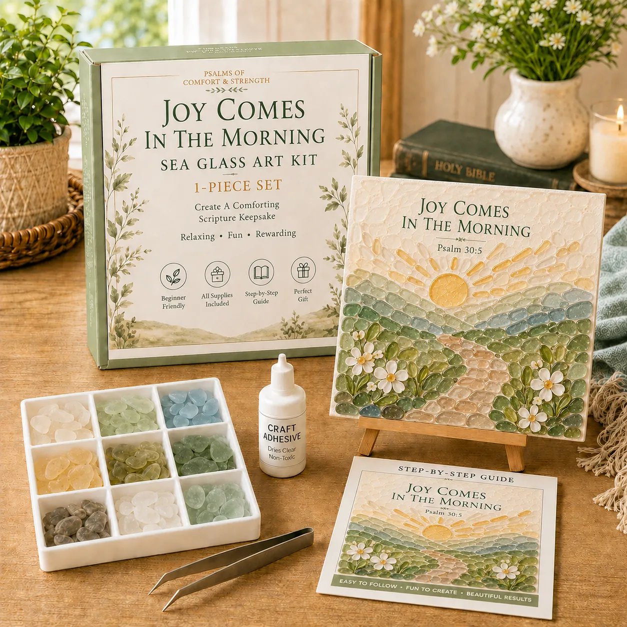 🔥Last Day 50% OFF✝️ Psalms of Comfort & Strength Sea Glass Art Kit