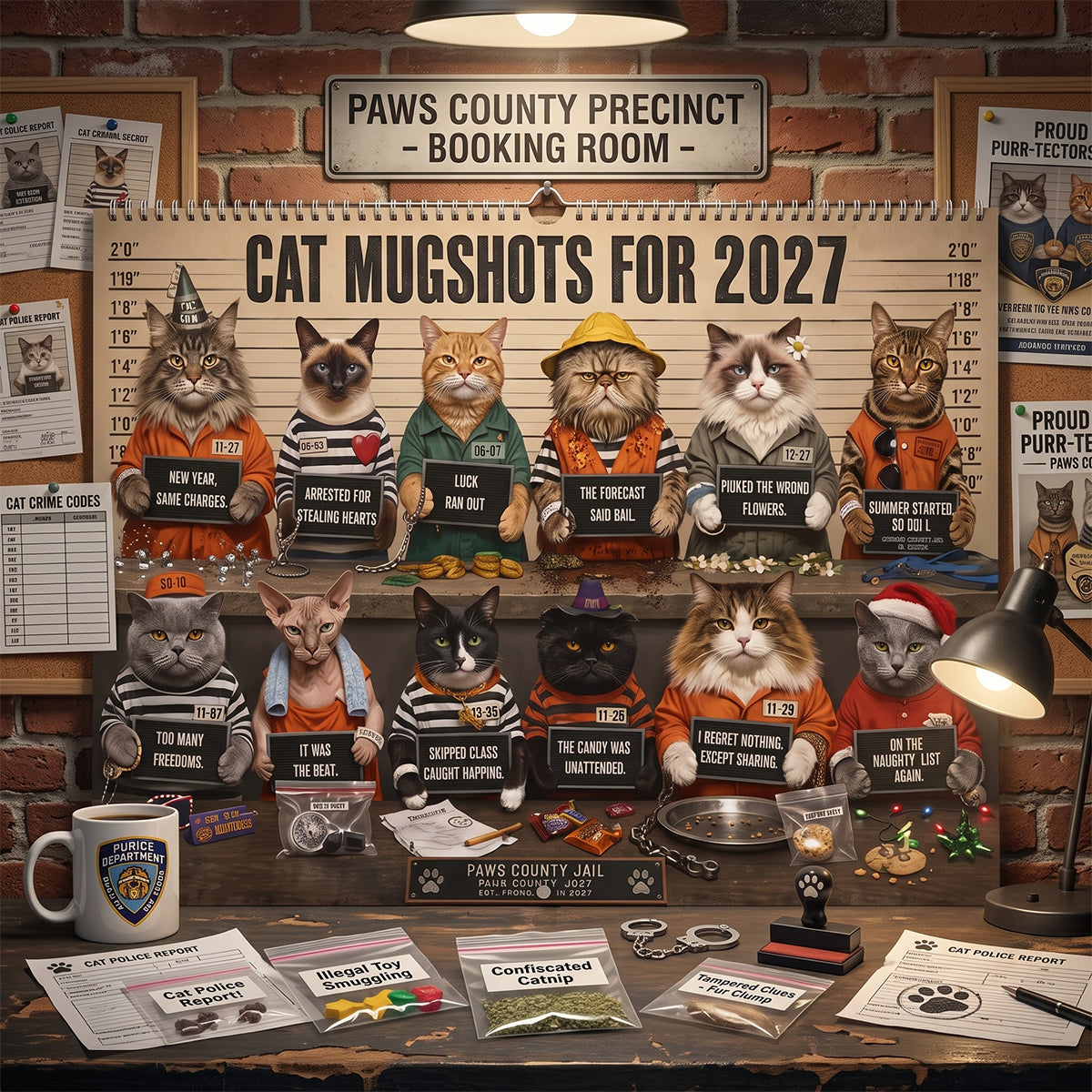 🐾 2027 Cat Mugshots Calendar – 12 Months of Feline Mischief