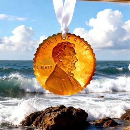 One-cent commemorative coin transparent sea glass pendant