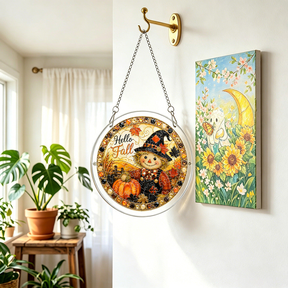 DIY Acrylic Halloween Fall Puzzle Suncatcher, Stained Glass Style Window Light Catcher