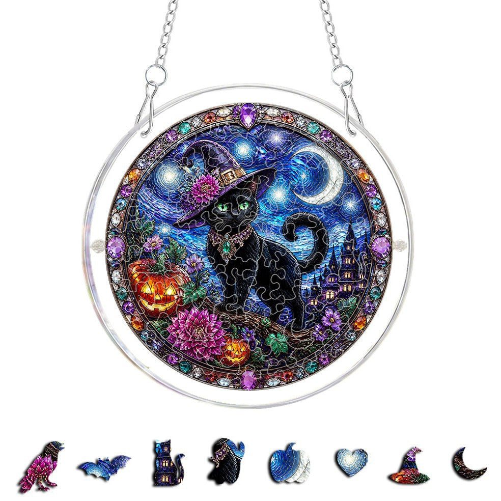 DIY Acrylic Halloween Fall Puzzle Suncatcher, Stained Glass Style Window Light Catcher