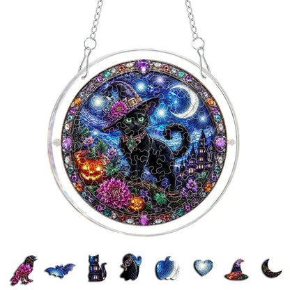 DIY Acrylic Halloween Fall Puzzle Suncatcher, Stained Glass Style Window Light Catcher