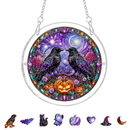 DIY Acrylic Halloween Fall Puzzle Suncatcher, Stained Glass Style Window Light Catcher