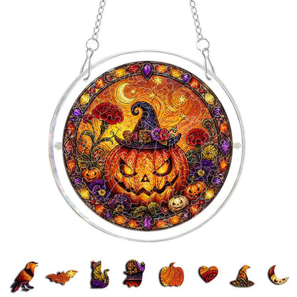 DIY Acrylic Halloween Fall Puzzle Suncatcher, Stained Glass Style Window Light Catcher