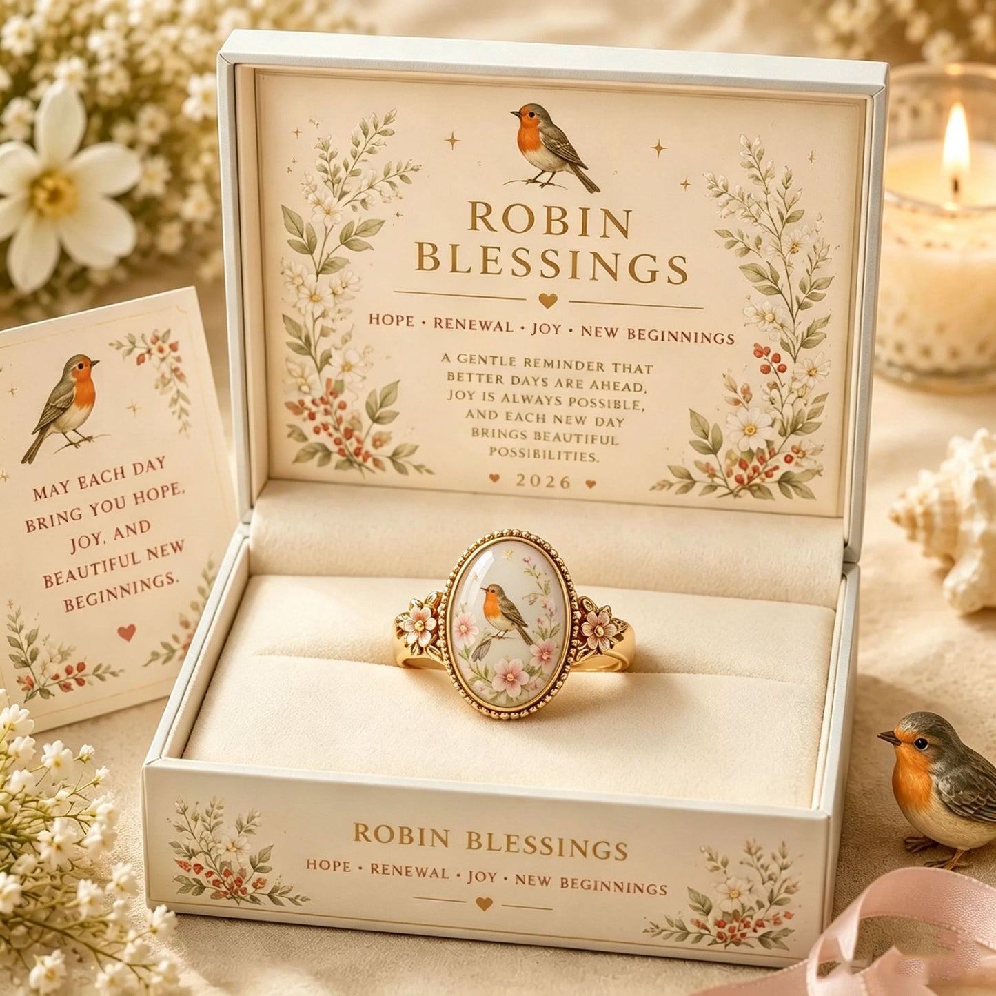 2026 Limited Inspirational Animal Floral Cameo Blessing Ring Gift Box Set