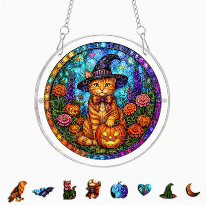 DIY Acrylic Halloween Fall Puzzle Suncatcher, Stained Glass Style Window Light Catcher