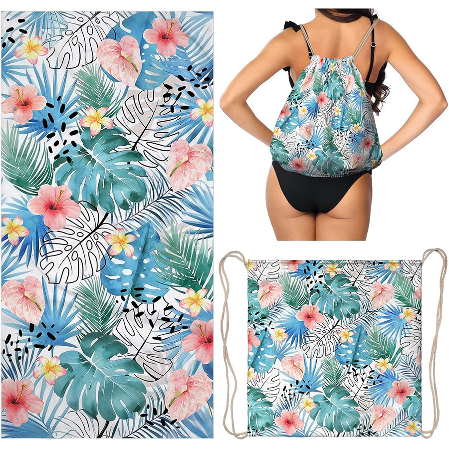 Summer Special Offer 3‑in‑1 Beach Towel Drawstring Backpack Cover‑Up, Multi‑Purpose Tropical Beach Essentials (9 Styles)