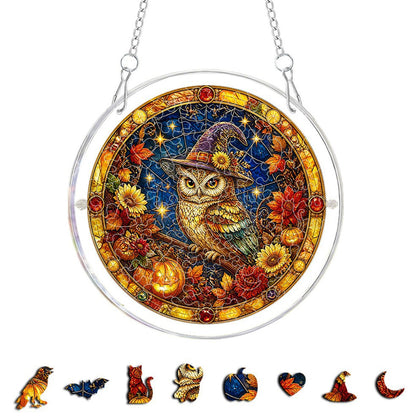 DIY Acrylic Halloween Fall Puzzle Suncatcher, Stained Glass Style Window Light Catcher