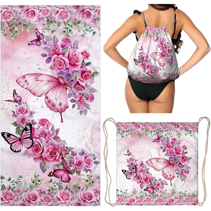 Summer Special Offer 3‑in‑1 Beach Towel Drawstring Backpack Cover‑Up, Multi‑Purpose Tropical Beach Essentials (9 Styles)