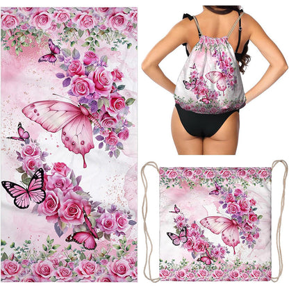Summer Special Offer 3‑in‑1 Beach Towel Drawstring Backpack Cover‑Up, Multi‑Purpose Tropical Beach Essentials (9 Styles)