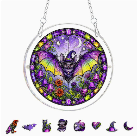 DIY Acrylic Halloween Fall Puzzle Suncatcher, Stained Glass Style Window Light Catcher