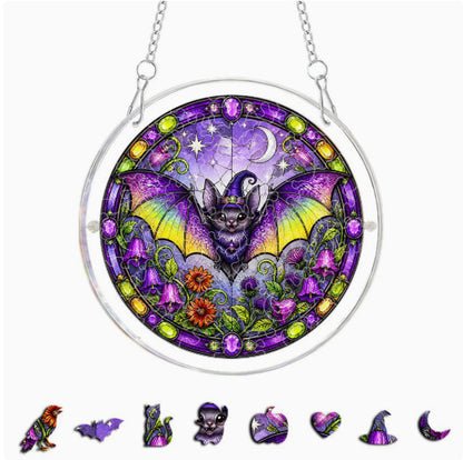 DIY Acrylic Halloween Fall Puzzle Suncatcher, Stained Glass Style Window Light Catcher