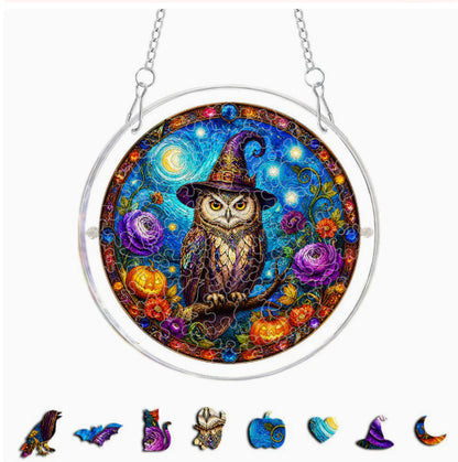 DIY Acrylic Halloween Fall Puzzle Suncatcher, Stained Glass Style Window Light Catcher