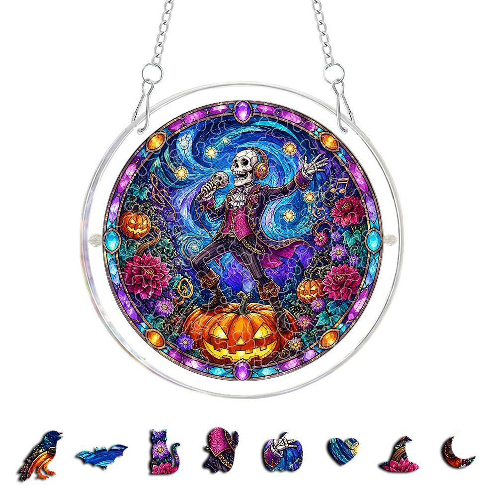 DIY Acrylic Halloween Fall Puzzle Suncatcher, Stained Glass Style Window Light Catcher