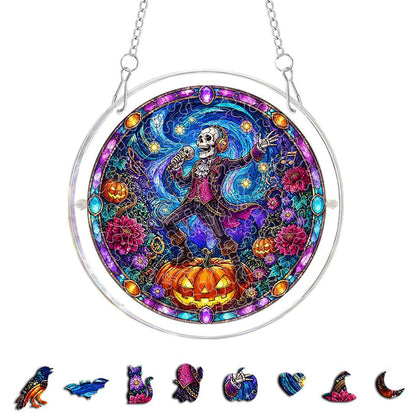 DIY Acrylic Halloween Fall Puzzle Suncatcher, Stained Glass Style Window Light Catcher