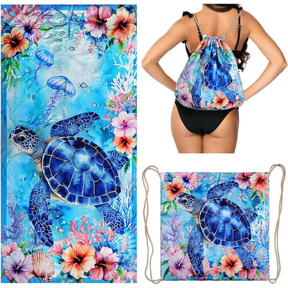Summer Special Offer 3‑in‑1 Beach Towel Drawstring Backpack Cover‑Up, Multi‑Purpose Tropical Beach Essentials (9 Styles)
