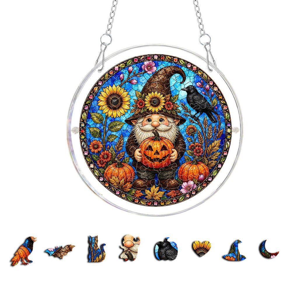 DIY Acrylic Halloween Fall Puzzle Suncatcher, Stained Glass Style Window Light Catcher