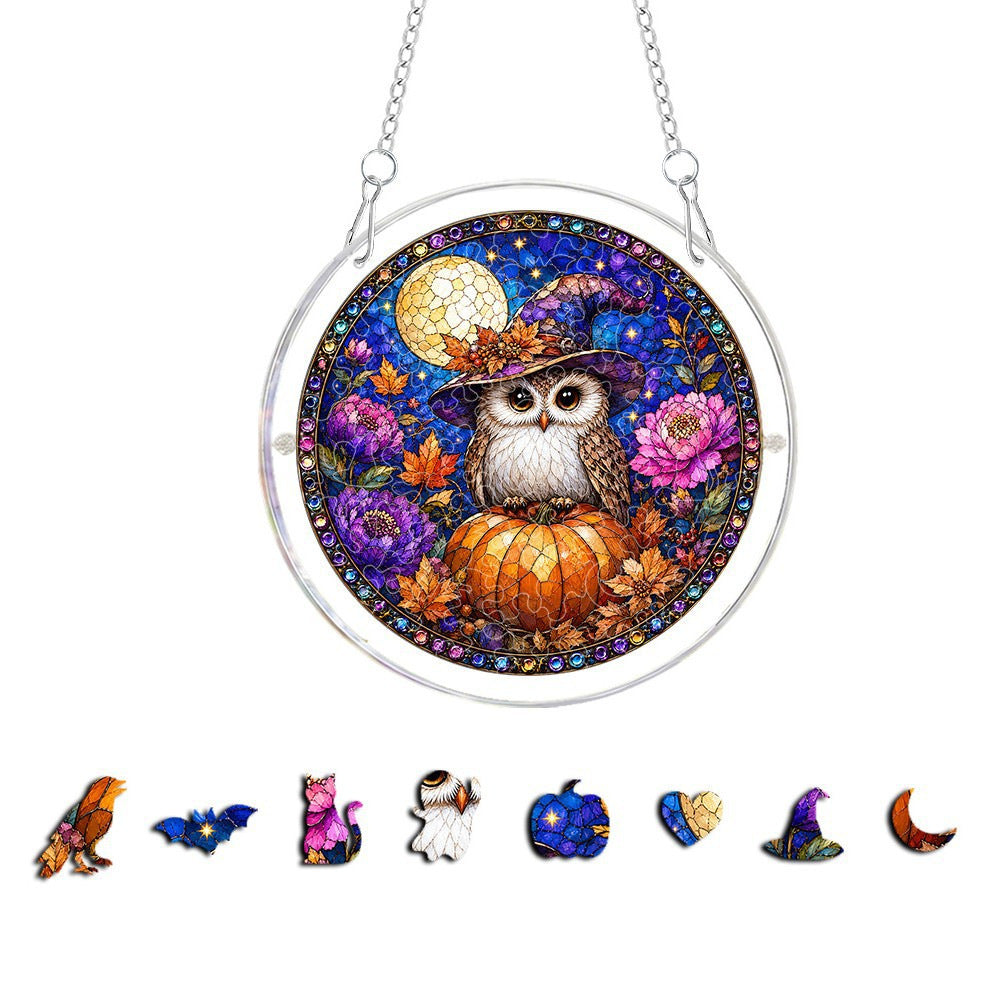 DIY Acrylic Halloween Fall Puzzle Suncatcher, Stained Glass Style Window Light Catcher