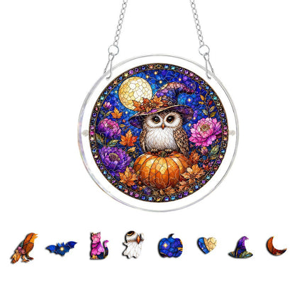 DIY Acrylic Halloween Fall Puzzle Suncatcher, Stained Glass Style Window Light Catcher