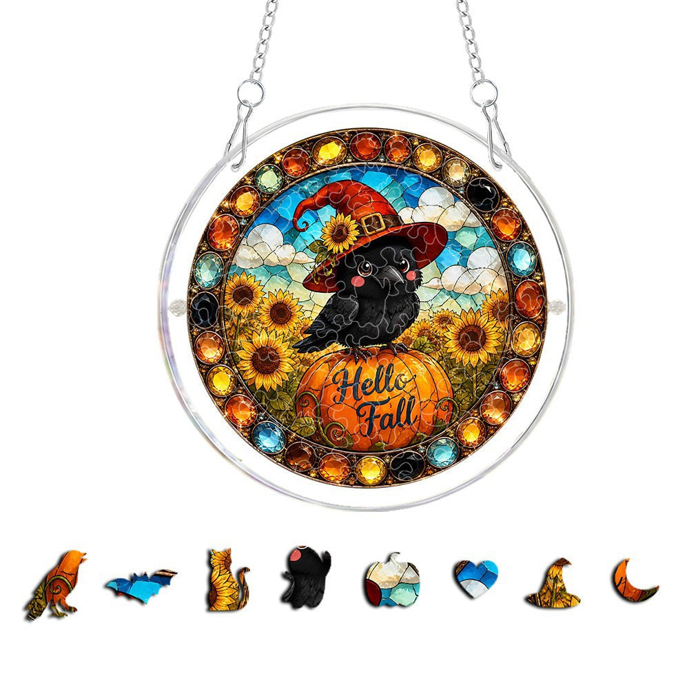 DIY Acrylic Halloween Fall Puzzle Suncatcher, Stained Glass Style Window Light Catcher