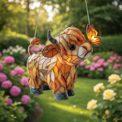 🔥Highland Cow Butterfly Suncatcher | Stained Glass Style Window Hanging