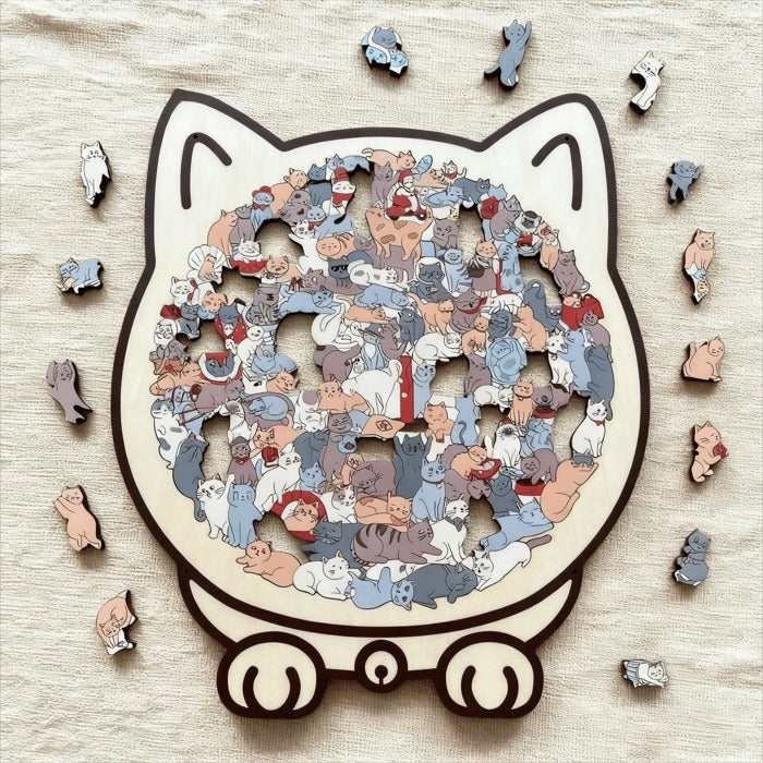 🎁Holiday Special Offer: Enjoy a 49% Discount🐈135-Piece Morandi-Colored Cat Shaped Wooden Jigsaw Puzzle