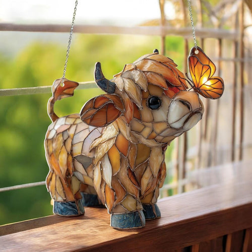🔥Highland Cow Butterfly Suncatcher | Stained Glass Style Window Hanging