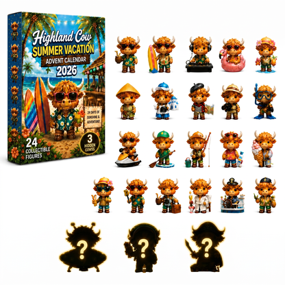 🔥New Product Limited-Time Offer✨2026 Summer Vacation Highland Cow Advent Blind Box | 24 Days Countdown Mini Figurines