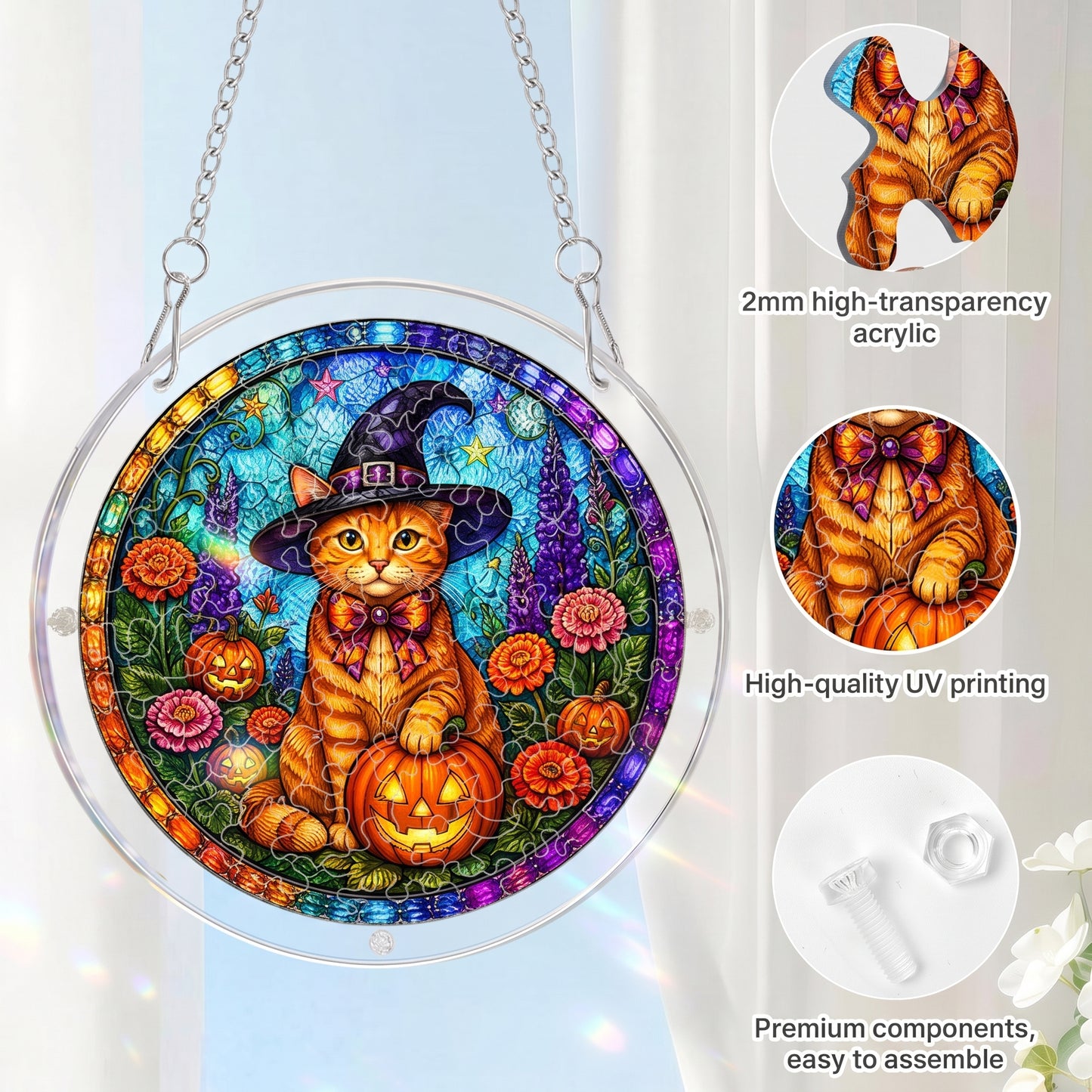 DIY Acrylic Halloween Fall Puzzle Suncatcher, Stained Glass Style Window Light Catcher