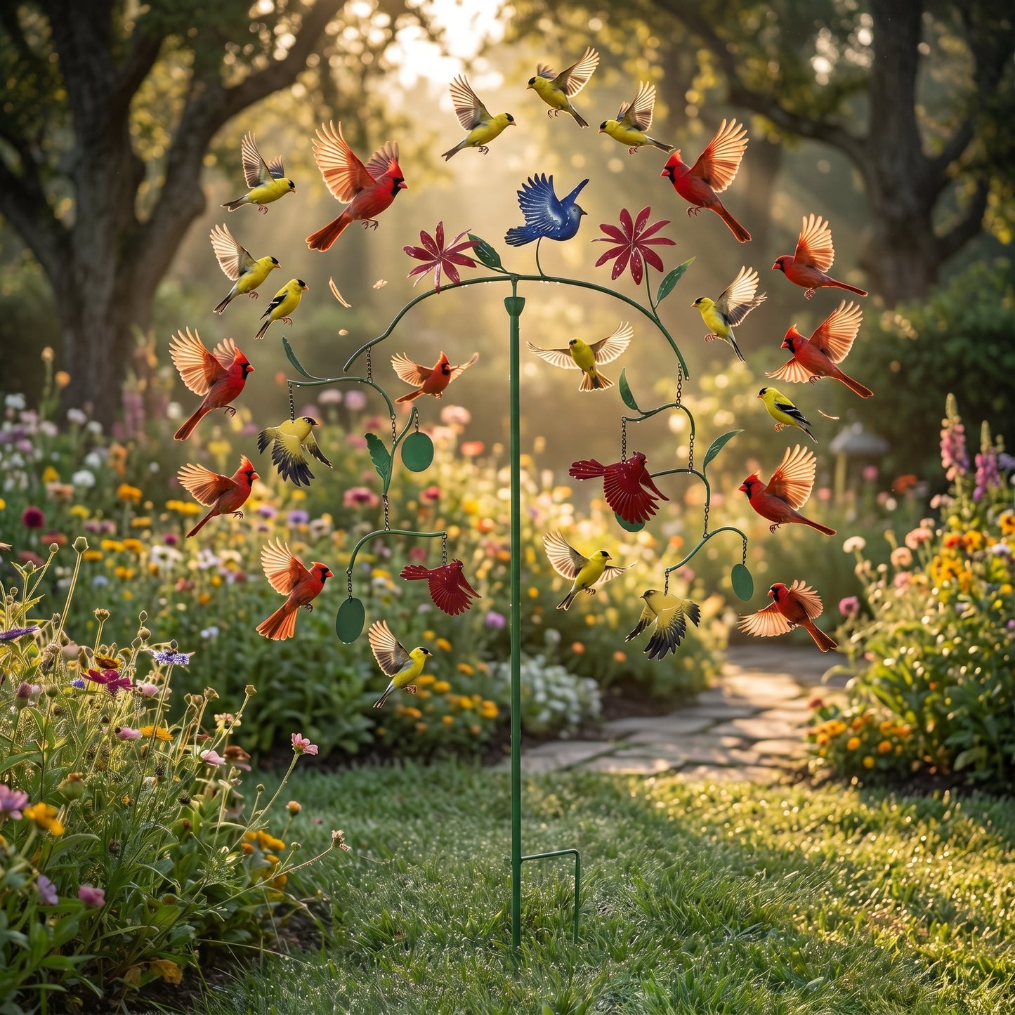 🔥Limited Time Offer🐦Hummingbird & Cardinal Balance Wind Spinner Garden Stake, Metal Kinetic Outdoor Decor (2 Styles)