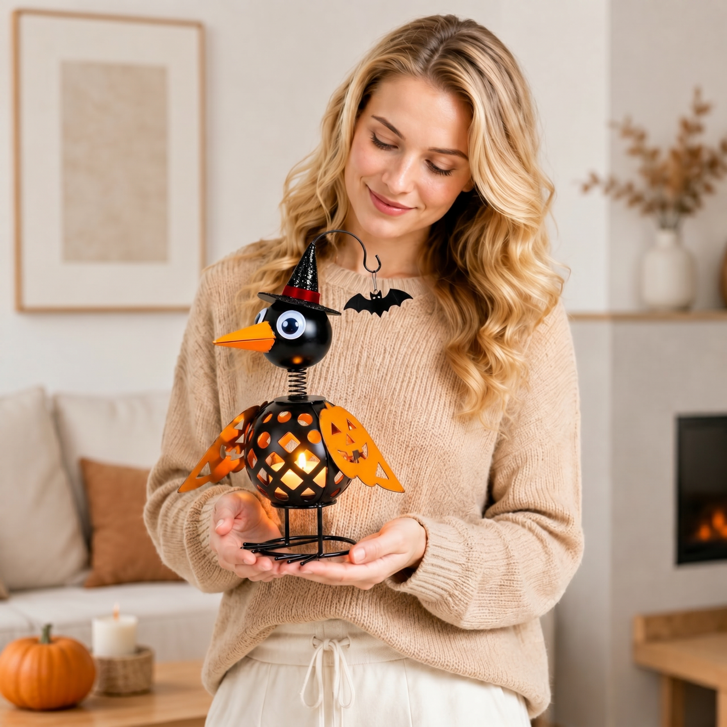 🔥Limited Time 49% OFF🦇Halloween Ghost Bird Forged Iron Pumpkin Candle Holder