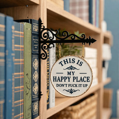 Funny "This Is My Happy Place" Hanging Sign, Whimsical Bookshelf Decor