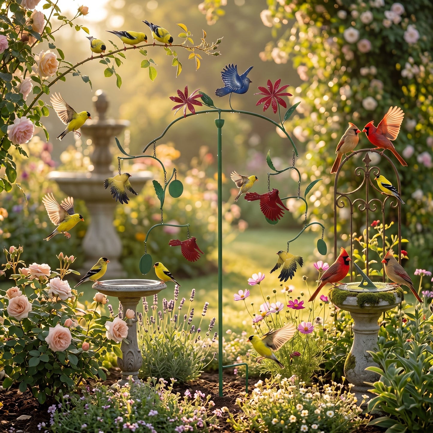 🔥Limited Time Offer🐦Hummingbird & Cardinal Balance Wind Spinner Garden Stake, Metal Kinetic Outdoor Decor (2 Styles)