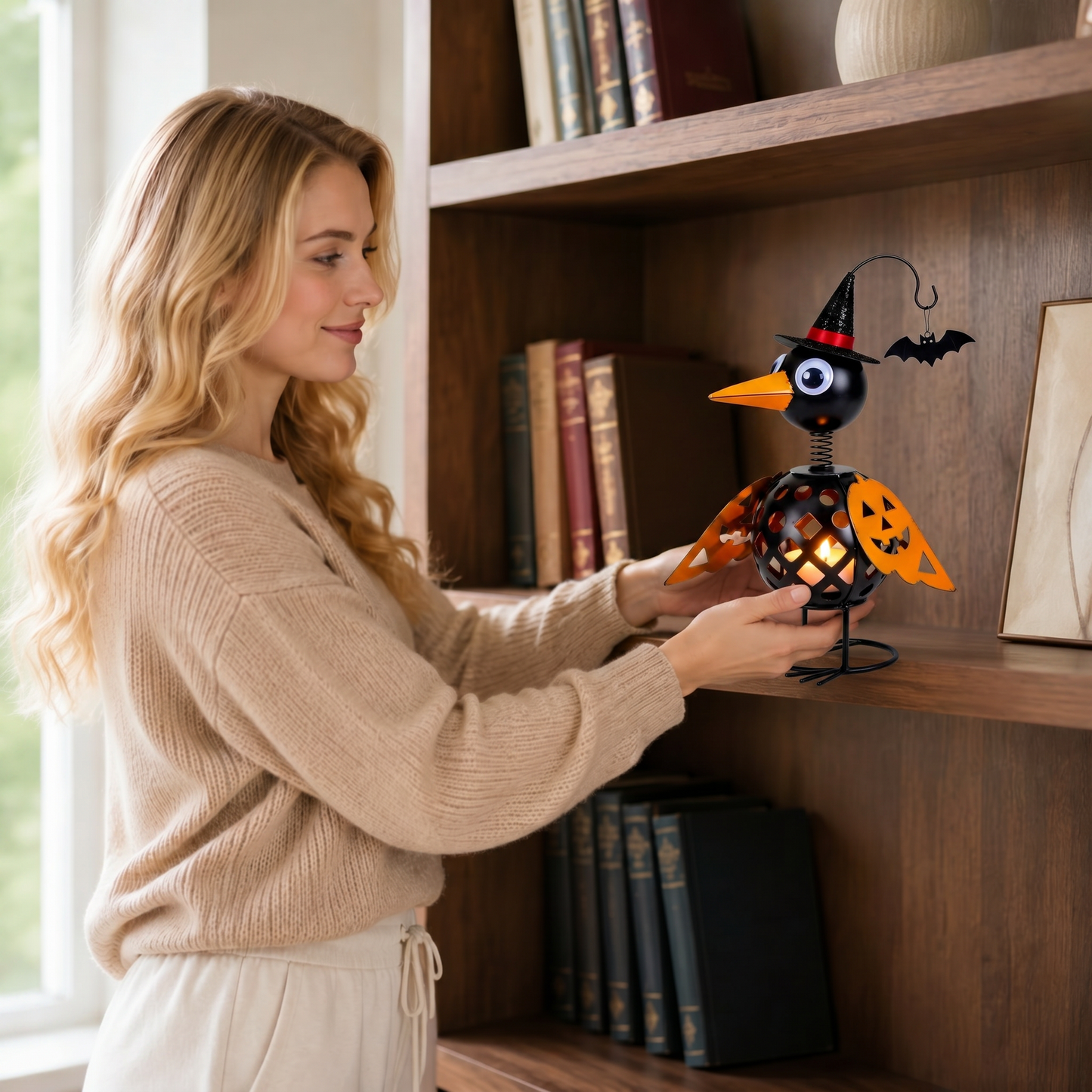 🔥Limited Time 49% OFF🦇Halloween Ghost Bird Forged Iron Pumpkin Candle Holder