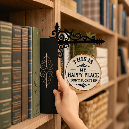 Funny "This Is My Happy Place" Hanging Sign, Whimsical Bookshelf Decor