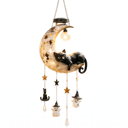 🔥Limited Time 35% OFF🌙🐱Halloween Black Cat Moon Solar Hanging Light