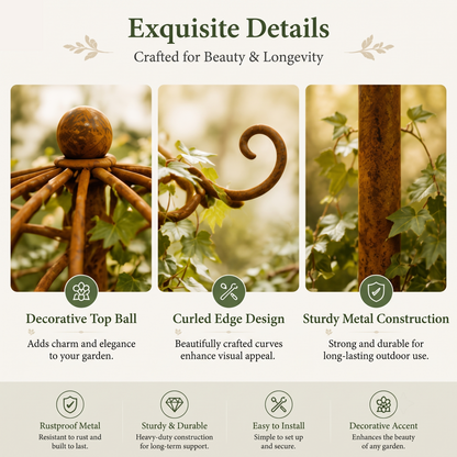 Rust Metal Umbrella Trellis for Climbing Plants, Decorative Garden Plant Support Stake